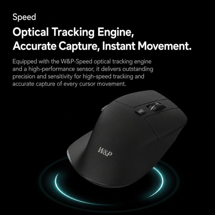 Mouse ergonomico wireless W&P M-WB2 con tripla modalità Bluetooth e 2.4G, silenzioso.