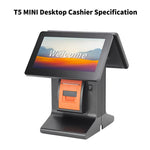 Registratore di cassa multifunzione Yokoscan T5 MINI con doppio schermo touch screen per negozi di bubble tea e supermercati., US Plug, UK Plug, EU Plug, AU Plug
