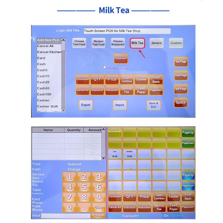 Registratore di cassa multifunzione Yokoscan T5 MINI con doppio schermo touch screen per negozi di bubble tea e supermercati., US Plug, UK Plug, EU Plug, AU Plug