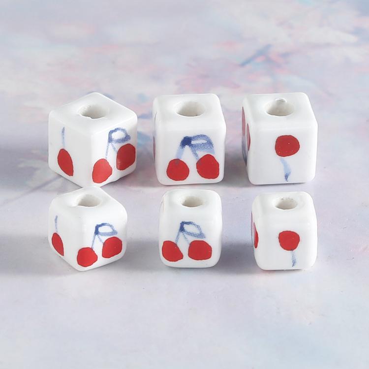 20 pezzi/confezione Perline sfuse in ceramica a foro largo, colore ciliegia, per braccialetti fai da te, Small, Large