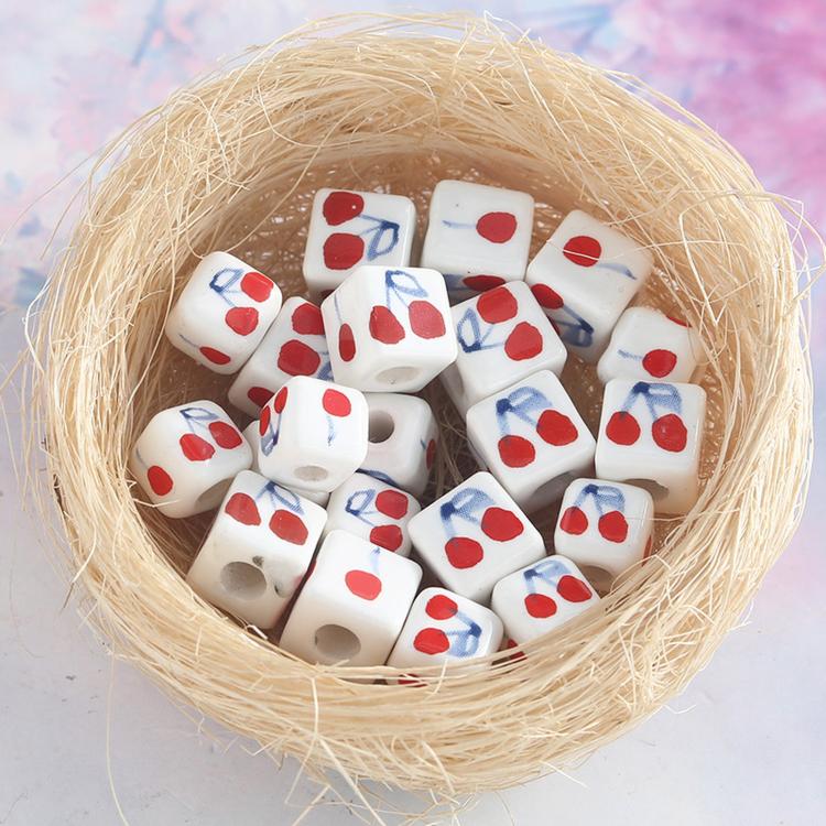 20 pezzi/confezione Perline sfuse in ceramica a foro largo, colore ciliegia, per braccialetti fai da te, Small, Large
