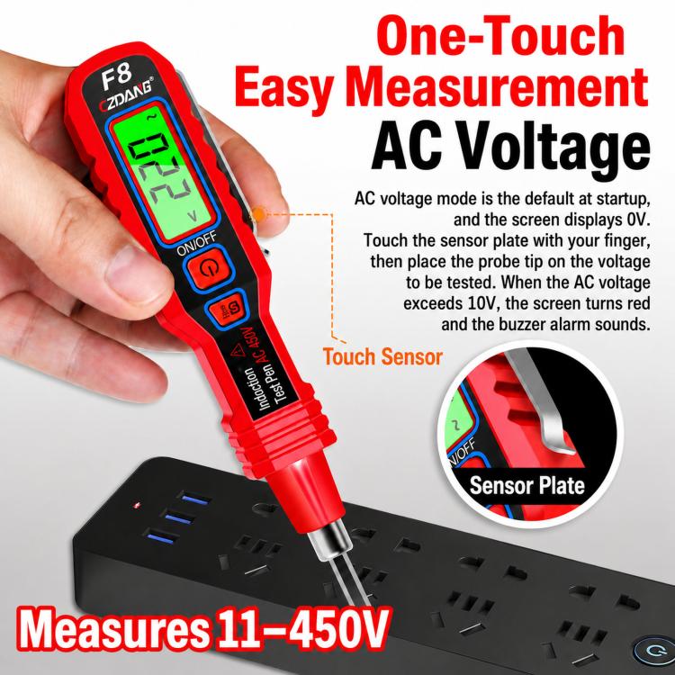 Penna tester di tensione con allarme acustico-ottico a induzione e display digitale, rilevatore di tensione per uso domestico, CZDANG F8
