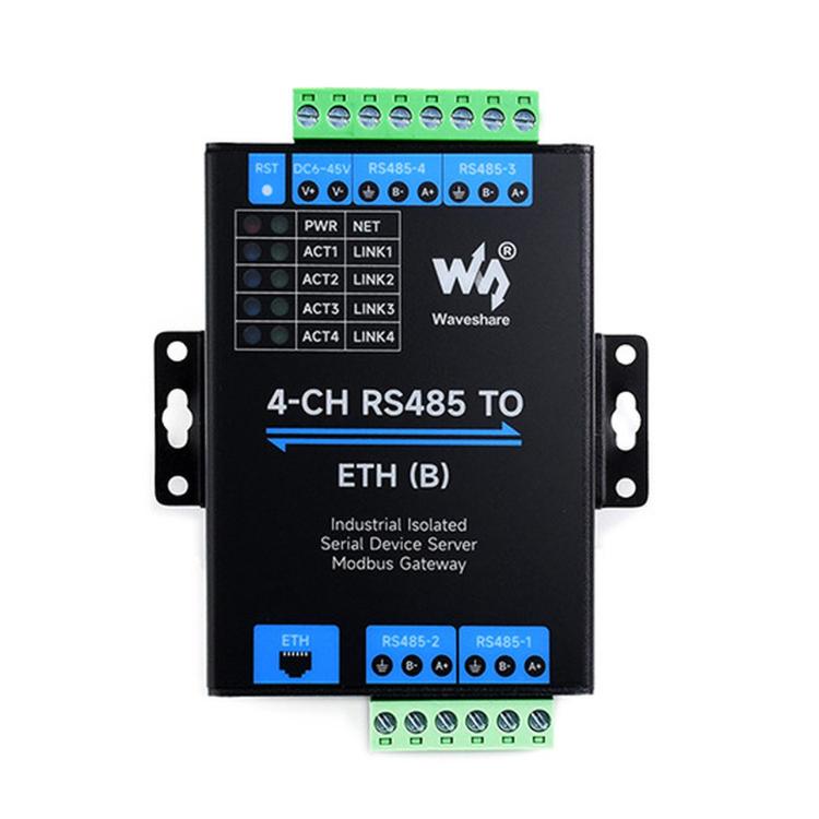 WAVESHARE Server seriale Ethernet a 4 canali da RS485 a RJ45, funzionamento indipendente a 4 canali RS485, modulo seriale industriale isolato per montaggio su guida DIN., Common Network Port, PoE Ethernet Port