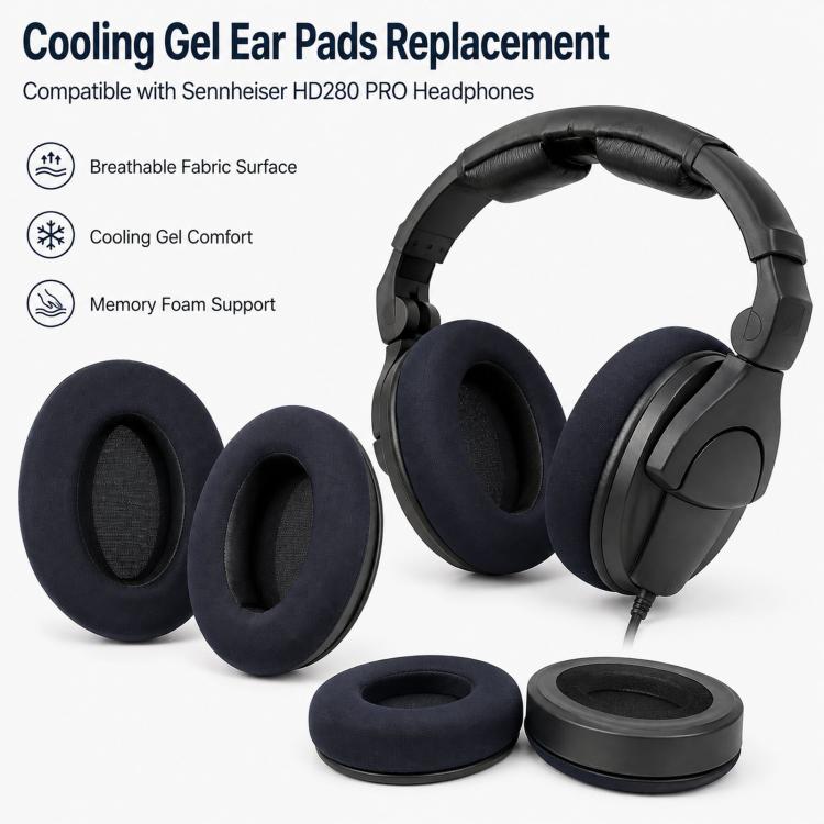 1 paio di cuscinetti auricolari di ricambio in gel rinfrescante per cuffie Sennheiser HD280 Pro, in morbida schiuma memory foam., or Sennheiser HD280 Pro