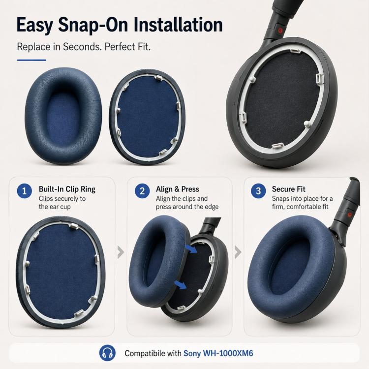 2 pezzi/confezione Cuscinetti auricolari di ricambio per cuffie Sony WH-1000XM6, cuscinetti morbidi, parti di ricambio, Protein Leather Silver, Protein Leather Blue, Cooling Gel Black, Cooling Gel Gold, Cooling Gel Blue, Lambskin Leather Black         ...