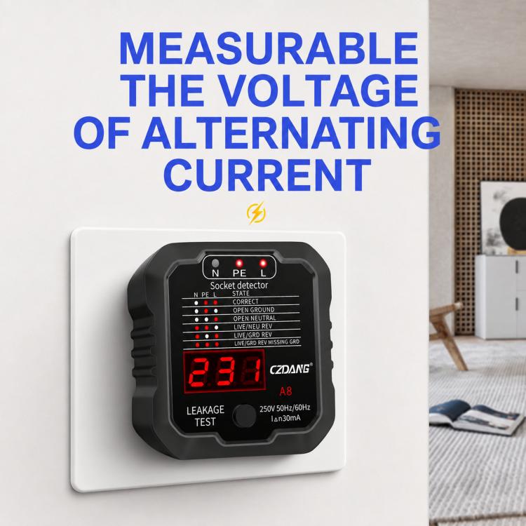 CZDANG A8 Tester di dispersione presa Rilevatore di polarità filo sotto tensione terra neutro e terra, EU Plug, UK Plug, US Plug
