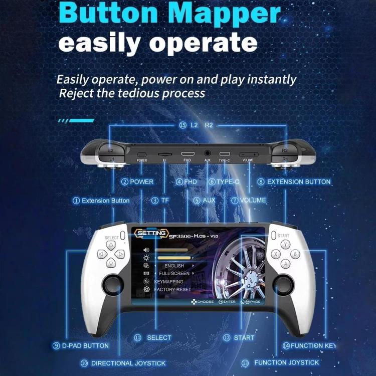 Console di gioco portatile retrò SF3500 con schermo IPS da 5 pollici, uscita HDMI FHD e mappatura dei tasti., SF3500