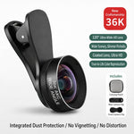 Obiettivo grandangolare HD 36K per smartphone, da agganciare alla fotocamera, ideale per vlogging e live streaming.