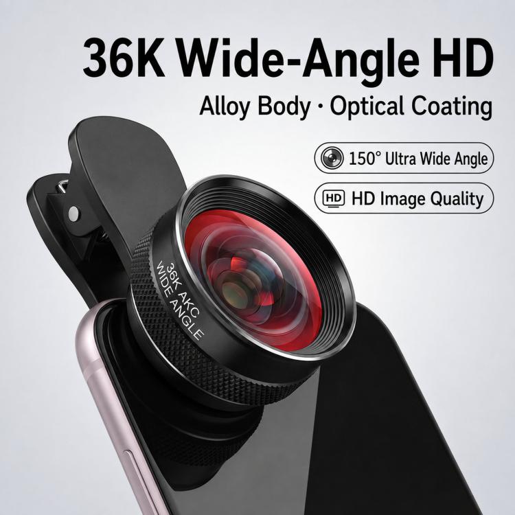 Obiettivo grandangolare HD 36K per smartphone, da agganciare alla fotocamera, ideale per vlogging e live streaming.