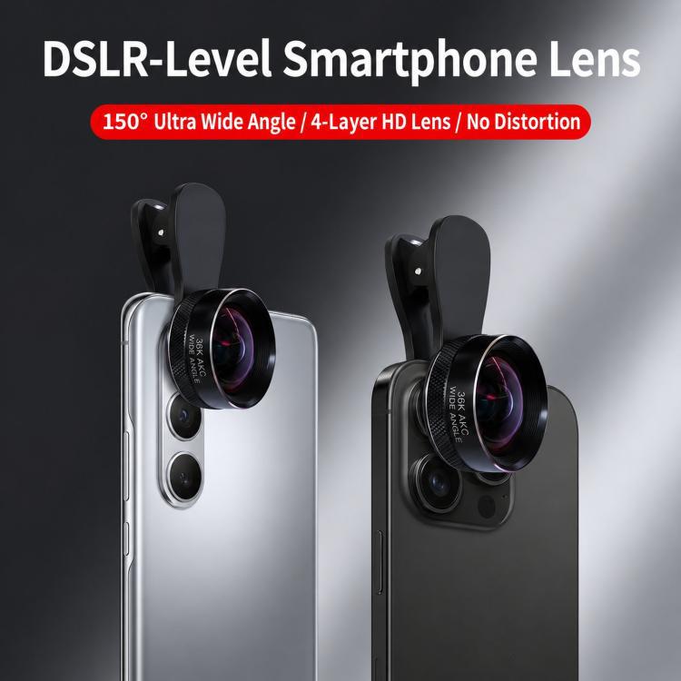 Obiettivo grandangolare HD 36K per smartphone, da agganciare alla fotocamera, ideale per vlogging e live streaming.