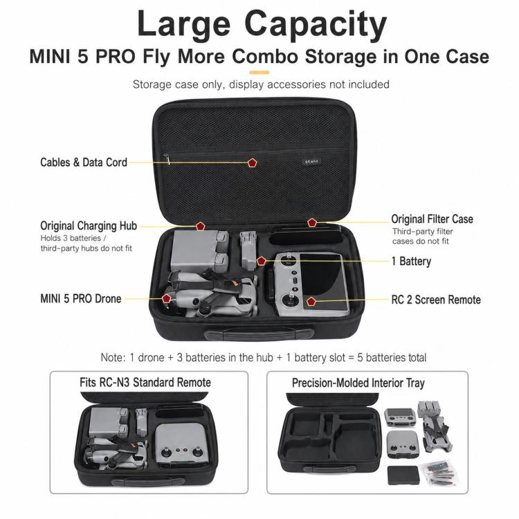 Custodia rigida BKano Fly More Combo per DJI Mini 5 Pro con tracolla, compatibile con RC 2/RC-N3.