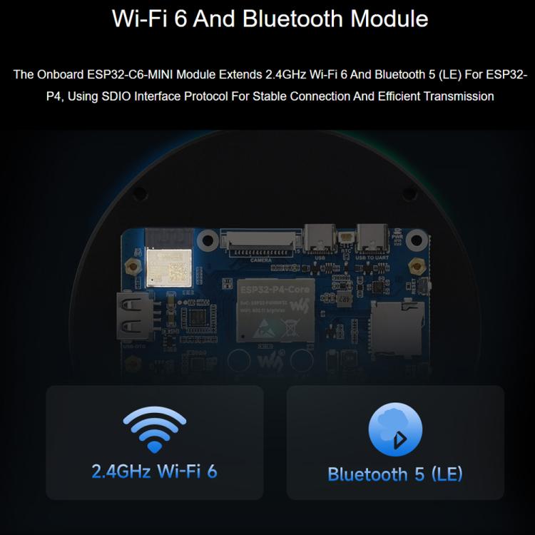 Scheda di sviluppo Waveshare 31522 ESP32-P4 con display touch rotondo da 4 pollici e risoluzione 720 × 720., 31522