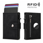Porta carte di credito a scomparsa con cerniera e protezione RFID per AirTag di seconda generazione / AirTag di prima generazione.
