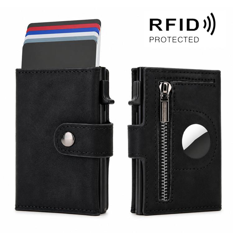 Porta carte di credito a scomparsa con cerniera e protezione RFID per AirTag di seconda generazione / AirTag di prima generazione.
