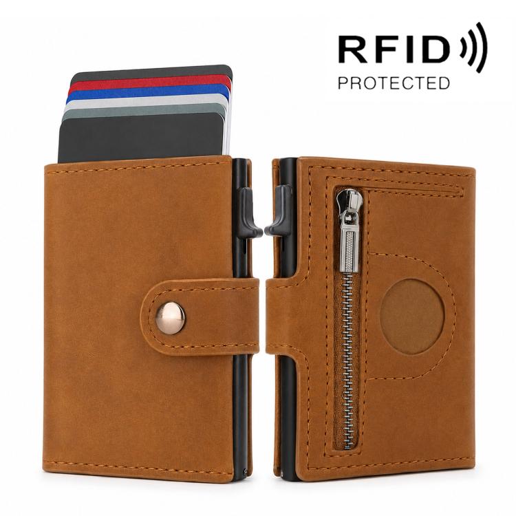 Porta carte di credito a scomparsa con cerniera e protezione RFID per AirTag di seconda generazione / AirTag di prima generazione.