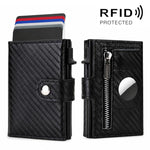 Porta carte di credito a scomparsa con cerniera e protezione RFID per AirTag di seconda generazione / AirTag di prima generazione.