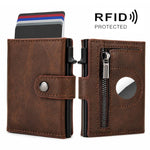 Porta carte di credito a scomparsa con cerniera e protezione RFID per AirTag di seconda generazione / AirTag di prima generazione.