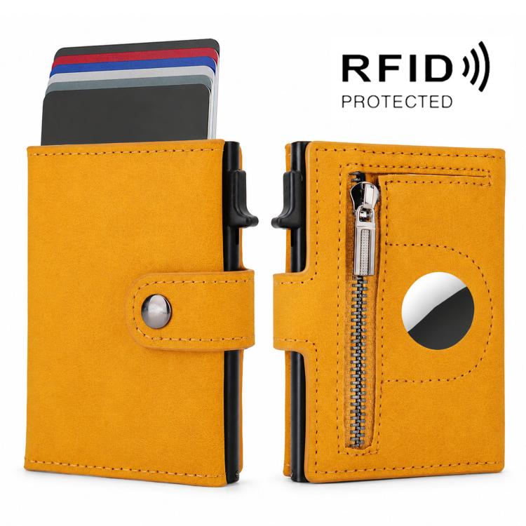 Porta carte di credito a scomparsa con cerniera e protezione RFID per AirTag di seconda generazione / AirTag di prima generazione.