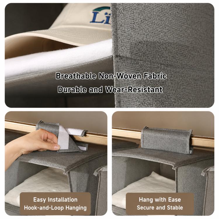 Organizzatore per armadio sospeso, ripiani in tessuto per riporre oggetti, cassetti pieghevoli per armadio sospeso, Gray 3-tier, Gray 4-tier, Gray 5-tier, Beige 3-tier, Beige 4-tier, Beige 5-tier