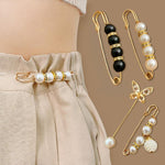 Confezione da 2 spille di sicurezza con perle, clip stringivita regolabili senza cuciture per pantaloni, spille riduttrici., 5.5cm Black, 5.5cm White, 7.5cm Black, 7.5cm White