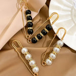 Confezione da 2 spille di sicurezza con perle, clip stringivita regolabili senza cuciture per pantaloni, spille riduttrici., 5.5cm Black, 5.5cm White, 7.5cm Black, 7.5cm White