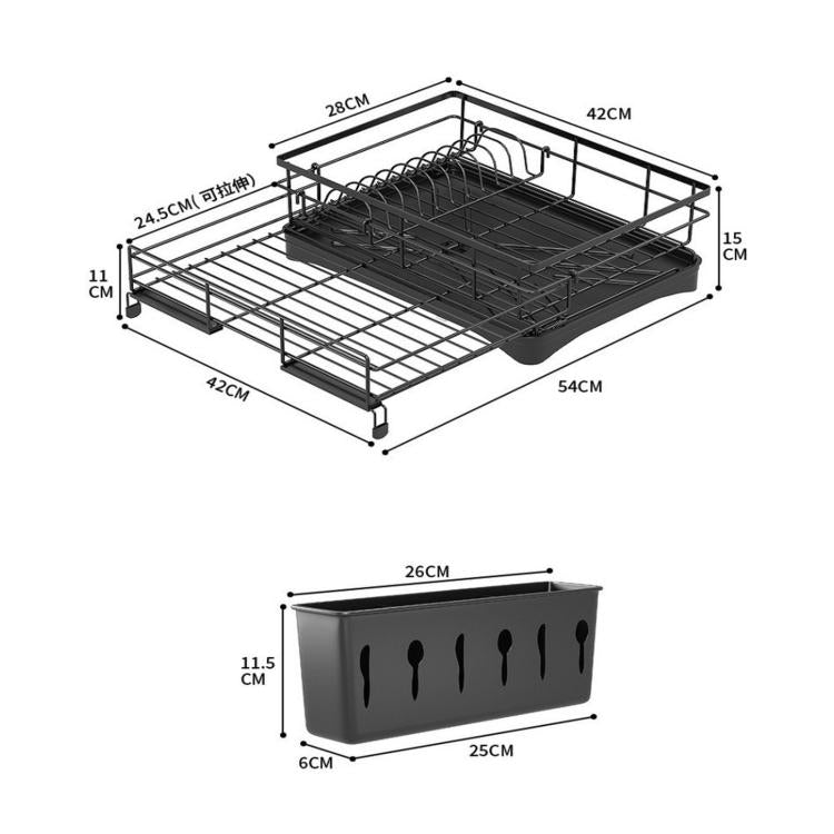 Scolapiatti espandibile con vassoio di raccolta, scolapiatti da appoggio con portaposate