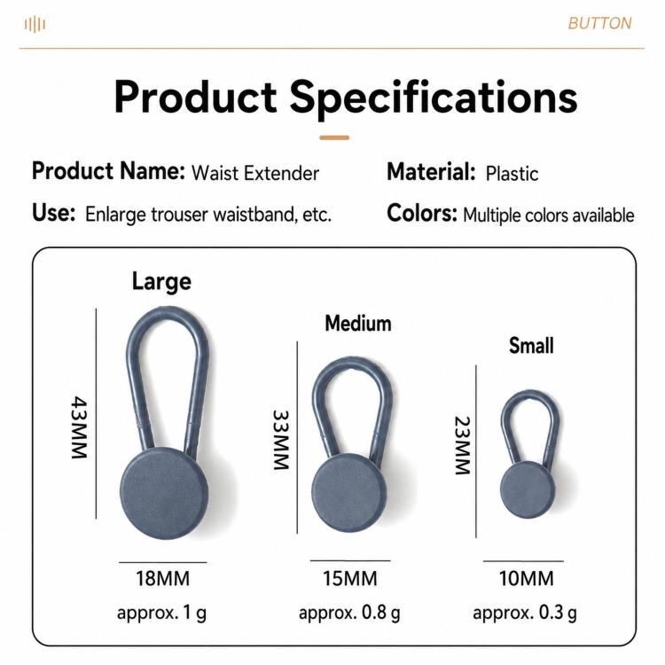 Confezione da 2 bottoni elastici in silicone flessibili per allungare la vita dei pantaloni, senza bisogno di cucire., Double Ring Black, Double Ring Blue, Double Ring Khaki, Double Ring Grey, Double Ring White, 18mm Black, 18mm Blue, 18mm Khaki       ...