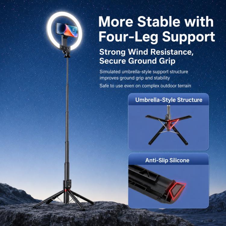 Asta per selfie da pavimento da 2,3 m con luce di riempimento per streaming live per cellulare, 3-Color Stainless Steel Tube, RGB Stainless Steel Tube, 3-Color Aluminum Alloy Tube, RGB Aluminum Alloy Tube
