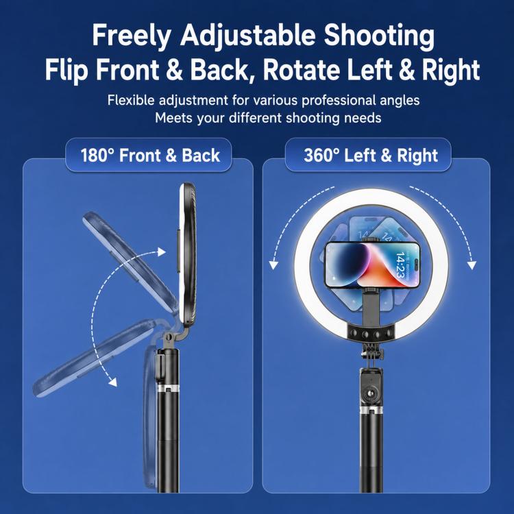 Asta per selfie da pavimento da 2,3 m con luce di riempimento per streaming live per cellulare, 3-Color Stainless Steel Tube, RGB Stainless Steel Tube, 3-Color Aluminum Alloy Tube, RGB Aluminum Alloy Tube