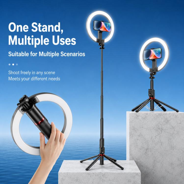Asta per selfie da pavimento da 2,3 m con luce di riempimento per streaming live per cellulare, 3-Color Stainless Steel Tube, RGB Stainless Steel Tube, 3-Color Aluminum Alloy Tube, RGB Aluminum Alloy Tube
