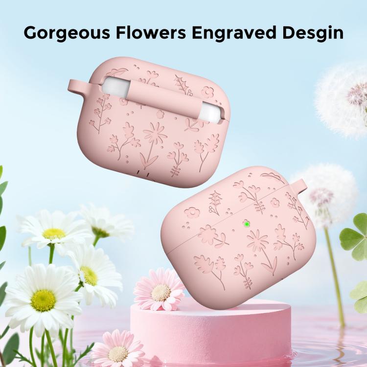 Custodia in silicone con incisione floreale AhaStyle WG186 per AirPods Pro 3