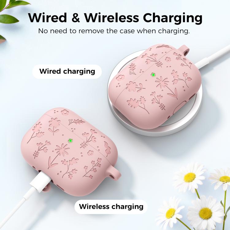 Custodia in silicone con incisione floreale AhaStyle WG186 per AirPods Pro 3