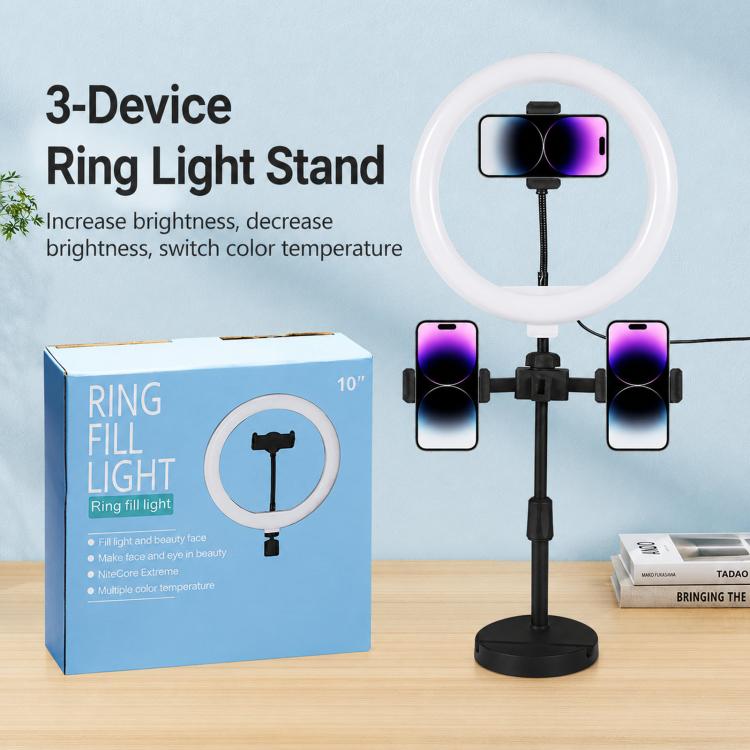 Supporto da tavolo triplo portatile per live streaming con luce ad anello, Triple-Mount Bracket