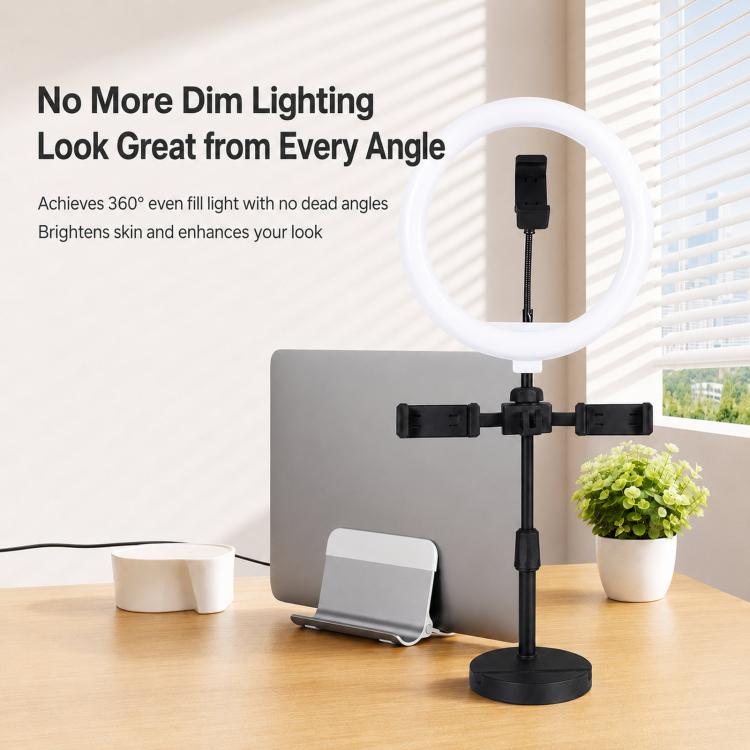 Supporto da tavolo triplo portatile per live streaming con luce ad anello, Triple-Mount Bracket
