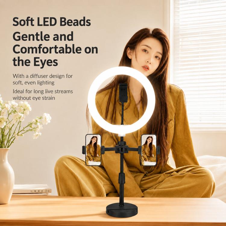 Supporto da tavolo triplo portatile per live streaming con luce ad anello, Triple-Mount Bracket