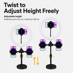 Supporto da tavolo triplo portatile per live streaming con luce ad anello, Triple-Mount Bracket