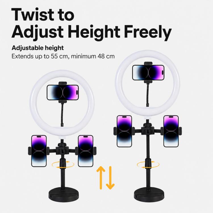Supporto da tavolo triplo portatile per live streaming con luce ad anello, Triple-Mount Bracket