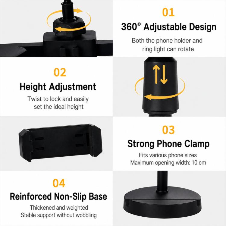 Supporto da tavolo triplo portatile per live streaming con luce ad anello, Triple-Mount Bracket