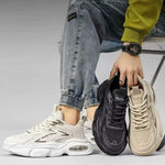 Sneakers casual da uomo imbottite e traspiranti, Kahki, Black, Beige
