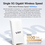 VONETS VBGO-5G Bridge CPE wireless 5G per esterni, 1800 Mbps, punto a punto, accesso WiFi a lungo raggio PoE, VBGO-5G