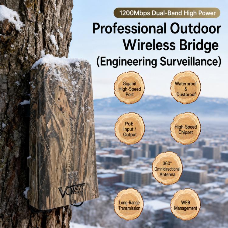 Bridge wireless per esterni, 1200 Mbps Dual Band WiFi AP Bridge CPE, 2 porte Gigabit PoE, VBGO1200