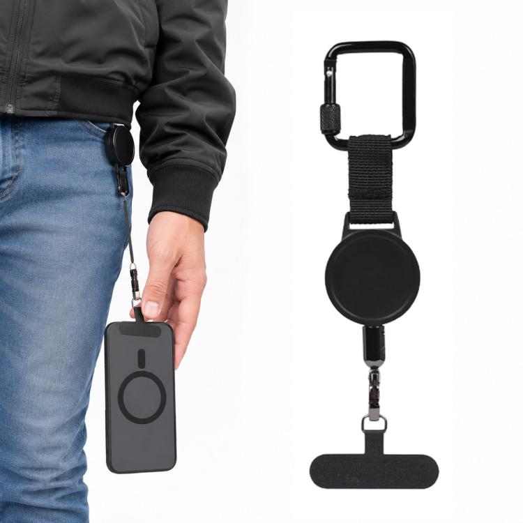 Portachiavi retrattile resistente con linguetta per laccetto da telefono e moschettone quadrato con chiusura di sicurezza., 67830