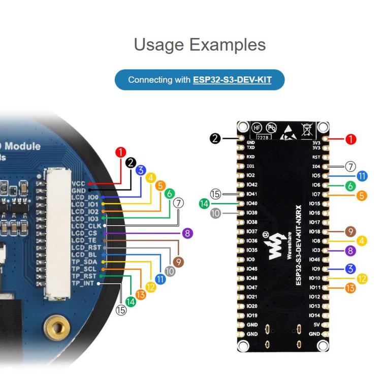 Modulo display LCD touch da 1,85 pollici, risoluzione 360 x 360, 262.000 colori, comunicazione QSPI e I2C, chip driver display ST77916 e chip di controllo touch CST816S integrati., 35079