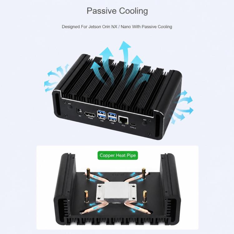 WAVESHARE Case di raffreddamento passivo in lega di alluminio per Jetson Orin Nano / NX con pulsante di accensione integrato e indicatore., 34964