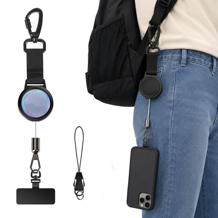 Cordino per cellulare retrattile resistente con linguetta di fissaggio, cordino in acciaio con moschettone di sicurezza., 67829 Laser, 67829 Black