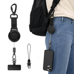 Cordino per cellulare retrattile resistente con linguetta di fissaggio, cordino in acciaio con moschettone di sicurezza., 67829 Laser, 67829 Black