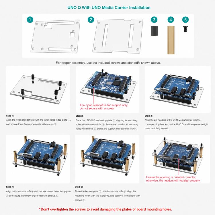 WAVESHARE per Arduino UNO Q, supporta l'installazione con la scheda UNO Media Carrier, con design di apertura preciso, Single Case, 2GB+16GB With Case, 4GB+32GB With Case