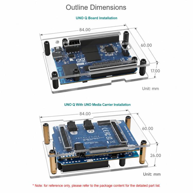 WAVESHARE per Arduino UNO Q, supporta l'installazione con la scheda UNO Media Carrier, con design di apertura preciso, Single Case, 2GB+16GB With Case, 4GB+32GB With Case