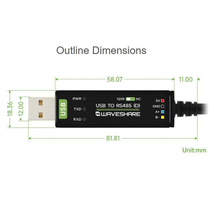 Convertitore bidirezionale isolato da USB a RS485 (D) di livello industriale WAVESHARE, lunghezza 2 m, chip FT232RNL, 35209