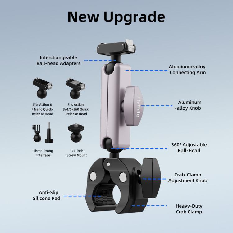Supporto di estensione per telecamera Flymile per moto e bicicletta, For DJI Osmo Action 3 / 4 / 5 Pro, For DJI Osmo Action 6 / Nano